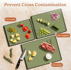 SMIRLY Plastic Cutting Board Set 3 Pieces, Non-Slip Dishwasher Safe Chopping Boards for Kitchen, Green