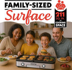 Gourmia 3-in-1 Indoor Grill/Griddle Electric Combo - 250-400°F Adjustable Dual Cooking Zones with Removable Nonstick Reversible Ceramic Plates - Non Toxic Dishwasher Safe Countertop Kitchen Appliances