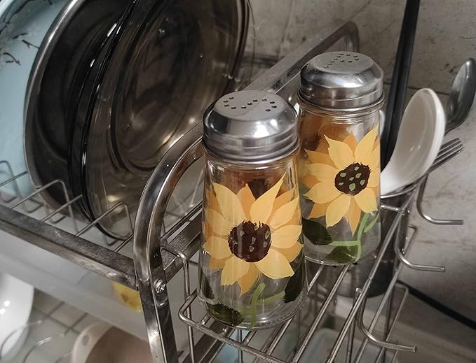 Hand Painted Salt and Pepper Shaker Set with S and P Stainless Lids (2, Sunflowers)