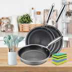 Vivicreate 19-Piece Tri-ply Stainless Steel Frying Pan Set Skillets cookware set with Kitchen Utensils 9.5 10.25 11.02 Inch Pan sets sartenes de acero inoxidable