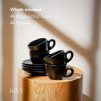 KIVY Cappuccino cups set of 4 [8oz] - Thick-walled stoneware cappuccino cup set for latte art - Latte mugs - Latte cups - Latte mug - Coffee cup black - Ceramic latte cup and saucer