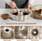 E-far 10 Inch Fluted Cake Pan, Nonstick Tube Pan for Baking Pound Cake, Heavy Duty Carbon Steel Round Baking Mold, Easy Release & Easy to Clean, 10 Cup, Champagne Gold