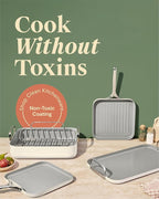 Caraway Square Cookware Set - Square Pans Set - Perfect for Griddling, Toasting, Searing, Roasting, and More - Non-Stick Ceramic Coated Pans - Non Toxic, PTFE & PFOA Free - Cream