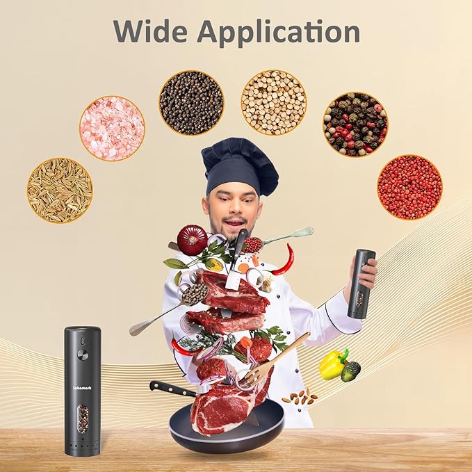 Electric Black Pepper Grinder Rechargeable, Larger Capacity Top-Refill Automatic Salt Grinder and Pepper Mill with 6 Adjustable Coarseness, LED Light, One-Handed Operation for Home (1 Pack)