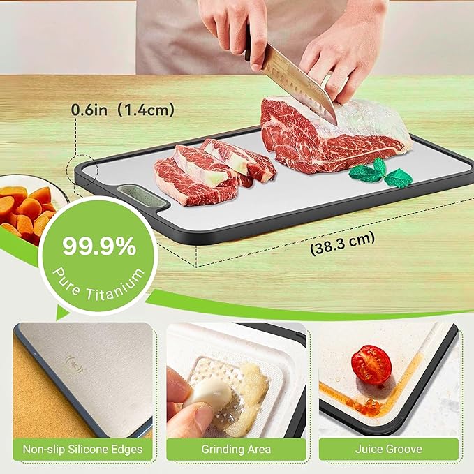 Titanium Cutting Board for Kitchen – Double-Sided Chopping Board, Premium Titanium and Wheat Straw PP, Durable Food Grade, Easy to Clean, 16”×10”×1” Large