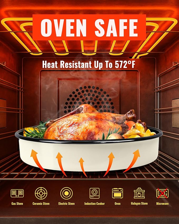 Roasting Pans Set Round Baking Dish 4-Pack 9/10/12/14 Inch Enamel Non-Stick Large Bakeware for Cake Pizza Turkey Roaster, Oven & Dishwasher Safe Christmas Gift for Ladies Cookware