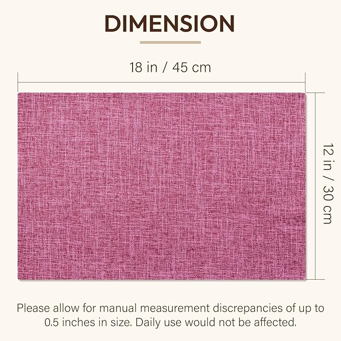 Blue Forest Placemats Set of 4, Dual-Layered Thickened Faux Linen Cloth Place Mats Heat Resistant Machine Washable Wrinkle Free Table Mats Indoor/Outdoor (Hot Pink)