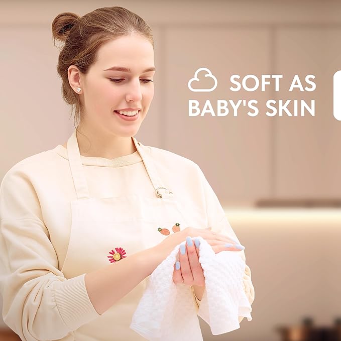 Super Absorbent Kitchen Towels 12 Pack - Premium 100% Cotton Kitchen Towels, 450GSM Thick Machine Washable White Dish Towels for Kitchen Drying, Cleaning, Dobby Weave, Unmatched Quality