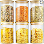 Glass Jars with Bamboo Lids (27oz in 6 Pack), Glass Food Jars and Canisters Sets, Food Storage Container with Airtight Lids, Food Pantry Jars,