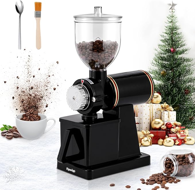 Burr Coffee Grinder Electric Espresso Grinder Commercial & Homeuse Silent Small Coffee Bean Grinder with Hopper Adjustable Grind, With Brush, Spoon, Black