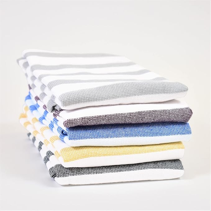 Realm 100% Cotton Stripe Pattern Kitchen Dish Cloths | Eggplant Purple 13" x 13" Soft, Plush & Absorbent Quick Drying Dish Towels (6 Pack)