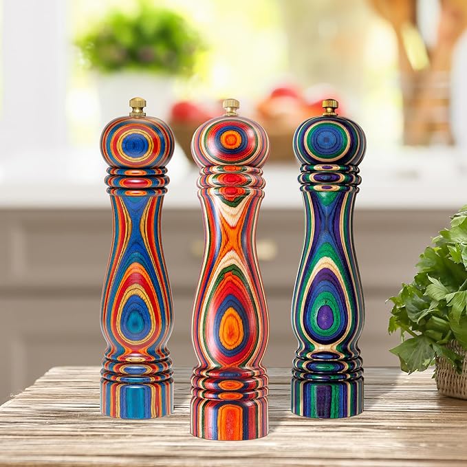 Baltique Montego Bay Pepper Grinder – 8 Inch Colorful Wooden Pepper Mill with Adjustable Stainless Steel Grinding Mechanism – Manual Wood Pepper Grinder for Kitchen or Table Use