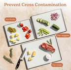 SMIRLY Plastic Cutting Board Set with Holder 3 Pieces, Non-Slip Dishwasher Safe Chopping Boards for Kitchen, Grey & White