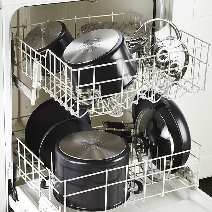 Anolon Smart Stack Hard Anodized Nonstick Frying Pan Set/ Skillet Set - 10 Inch and 12 Inch, Black