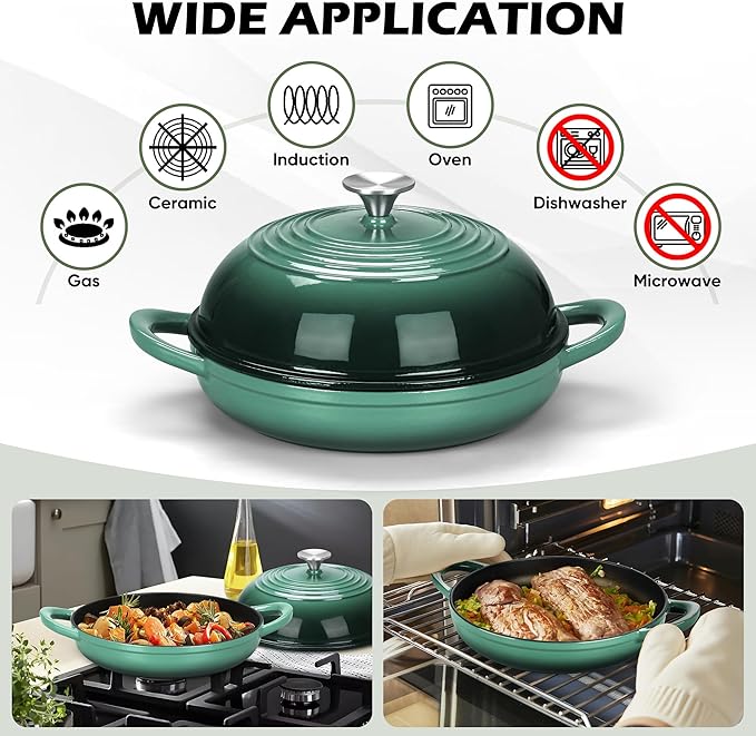 Bread Oven for Sourdough (5.5 QT), Joyfair Enamaled Cast Iron Bread Dutch Oven with Lid, Sourdough Bread Baking Pan, Heavy Duty Dual Handles, Non-Stick & Even Cooking, Oven-safe 500°F, Olive Green