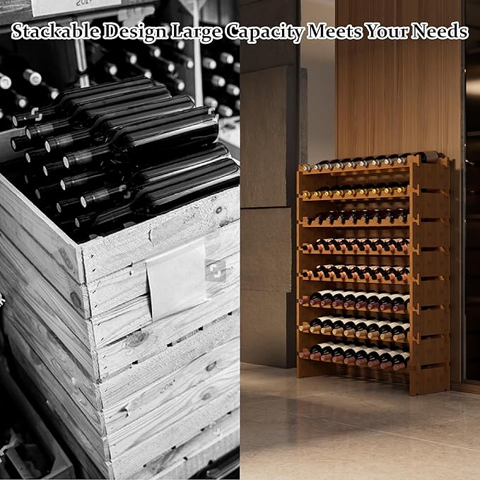 Bambloom Wine Rack Freestanding Floor, Stackable Wine Bottle Storage, Wooden Free Standing Wine Stand Organizer for Kitchen,Cellar. 36 Bottles Wine Holder Display Shelves for Champagne (Walnut)
