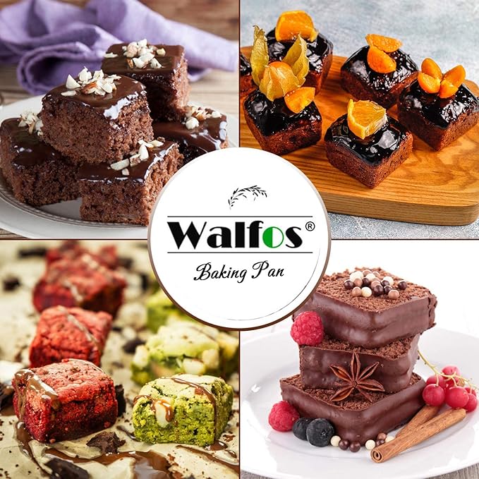 Walfos Silicone Brownie Pan, 9-Cavity Non-stick Square Baking Pan, Perfect for Brownies, Cornbread, Muffin and Cakes, BPA Free and Dishwasher Safe