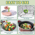 SHIKORI Steamer Basket,Stainless Steel Vegetable Steamer Basket Folding,Folding Expandable Steamers,Expandable to Fit Various Size Pot-Green 11 in