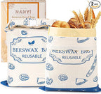 2-Pack Reusable Beeswax Bread Bags for Sourdough & Homemade Bread，Cotton Waxed Bags Keeps Fresh Longer(Navy Loaf)
