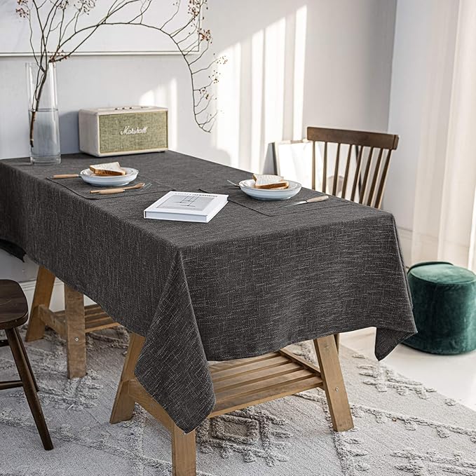 Waterproof Cotton Linen Tablecloths Rectangle Dining Table Cloth, Wipe Clean Indoor & Outdoor Table Cover for Buffet Party and Banquets, Wrinkle Resistant（54"x86"） Carbon Black