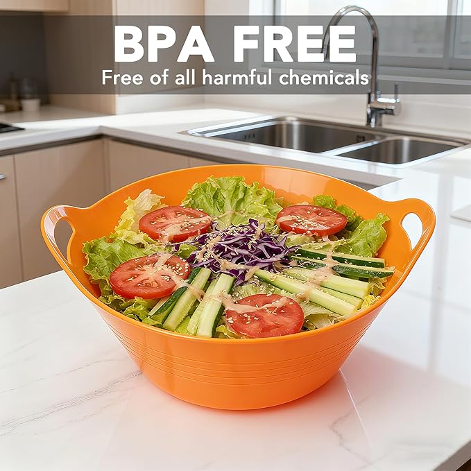 Tiawudi 2 Pack Snack Bowls (4.9L Large), Plastic Serving Bowls for Party, Large Bowls with Handles for Kitchen, Fruit, Cereal, Candy, Salad and Chip, Microwave Safe