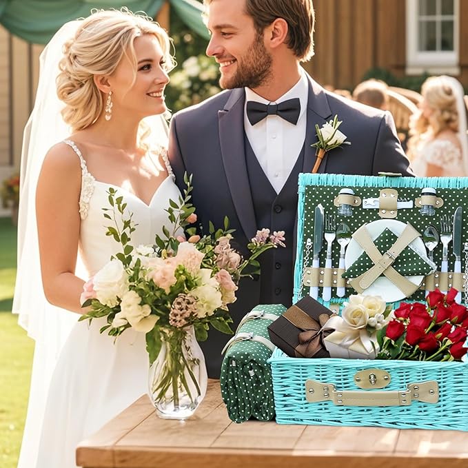 YPshuye Picnic Basket Set for 4 with Waterproof Blanket Mat Insulation Bag Wicker Blue Green Light Hawaiian Tropical Style Gift for Wedding Birthday Summer Camp Outdoor Camping Beach Travel Christmas