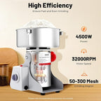 Electric Grain Mill Grinder, 2500g/5.51lb High-speed 32000r/min Food Grinder, 110V 4500W Countertop Grain Mill for Dry Spice Herbs Grains Coffee Rice Pepper (2500g)