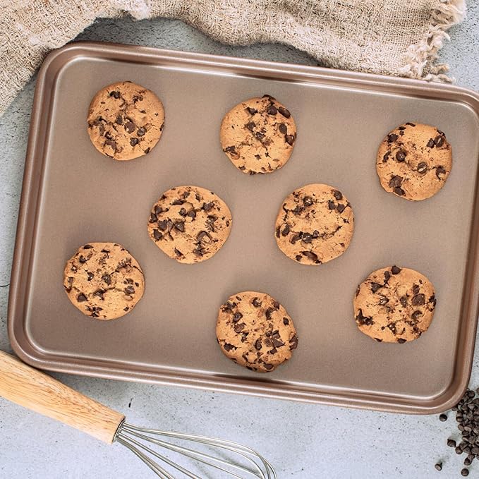Nonstick 9x13 inch Quarter Baking Sheet Set of 2 | PFOA & BPA Free Non Toxic 13x9 inches Cookie Sheets | Best Non stick Cooking Pans, Small Tray for Toaster Oven | Nontoxic Baking Pan 9 x 13