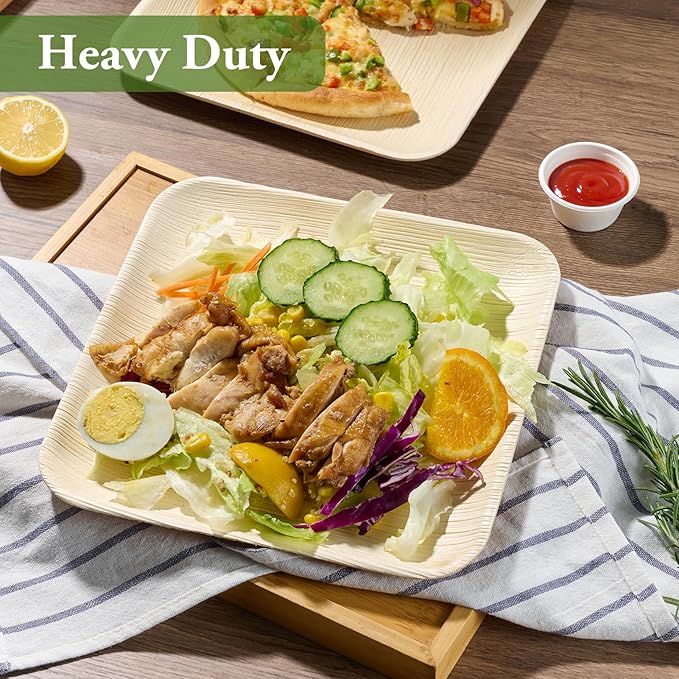 ECOLipak 10 Inch Compostable Palm Leaf Plate Like Bamboo Plate, 50 Pack Disposable Biodegradable Plates Suitable for Party, Dinner