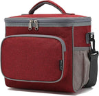 FlowFly Insulated Reusable Lunch Bag Adult Large Lunch Box for Women and Men with Adjustable Shoulder Strap,Front Zipper Pocket and Dual Large Mesh Side Pockets,Red