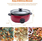 Slow Cooker 6+ Quart Red Uniform Heating,Non Stick Pot,Aluminum,6.5Qt Slow Cooker Makes Your Food More Delicious.Suitable as a Gift for Wives,Parents,and Friends