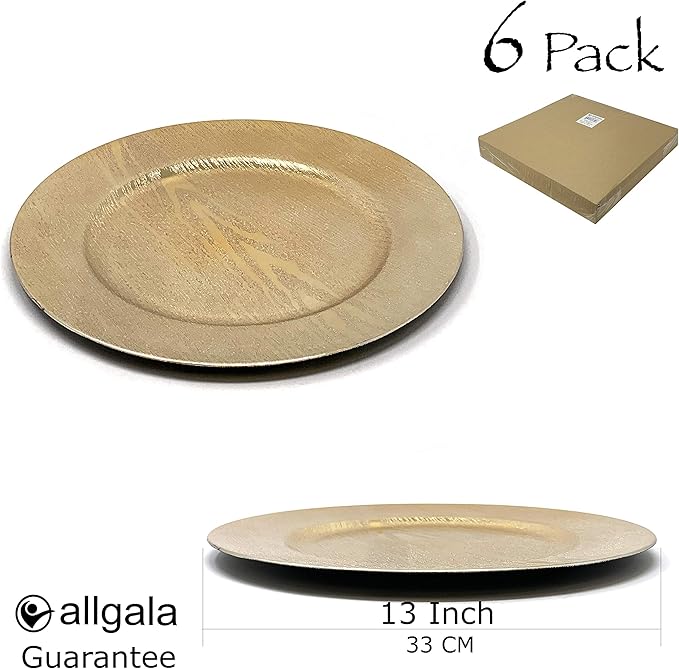 allgala 13-Inch 6-Pack Heavy Quality Round Charger Plates-Grain Gold-HD80301
