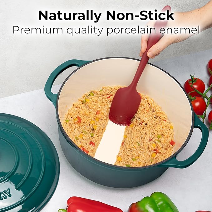 Zulay Kitchen 7.7 Quart Enameled Cast Iron Dutch Oven with Lid, Silicone Trivet & Heat Pad – Premium Durability & Oven Safe up to 500°F – Heavy Duty Cookware Perfect for Bread Baking, Stews, Braising & Roasting – emerald