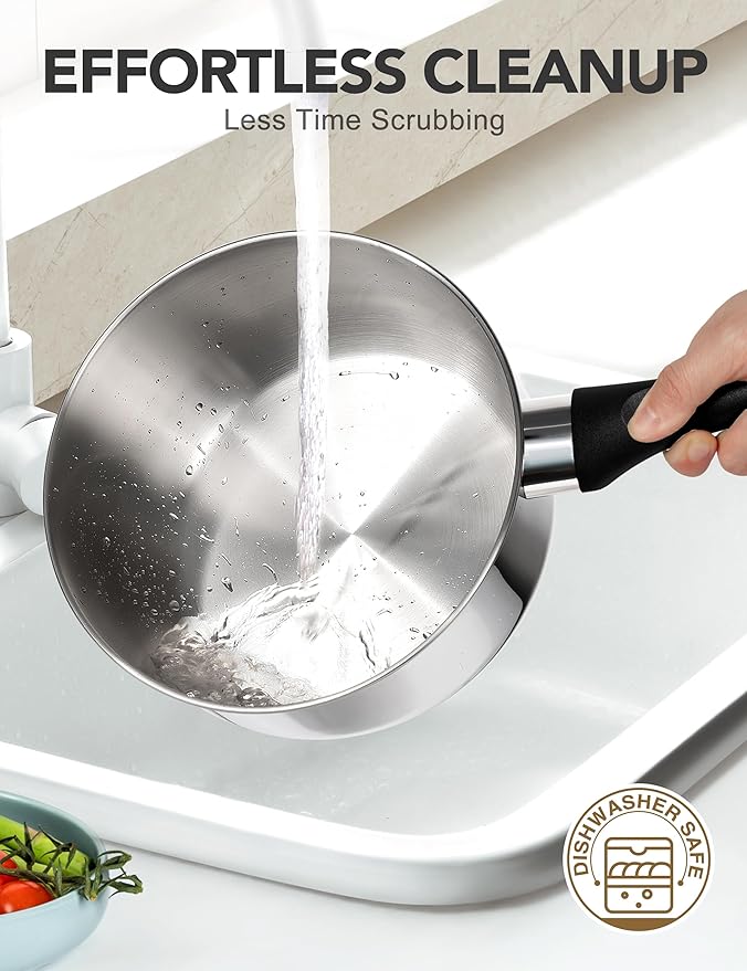 MICHELANGELO Stainless Steel Saucepan Set with Lid 1QT & 2QT & 3QT, Triply Base Stainless Steel Pot Set, Sauce Pot Set with Bakelite Handle
