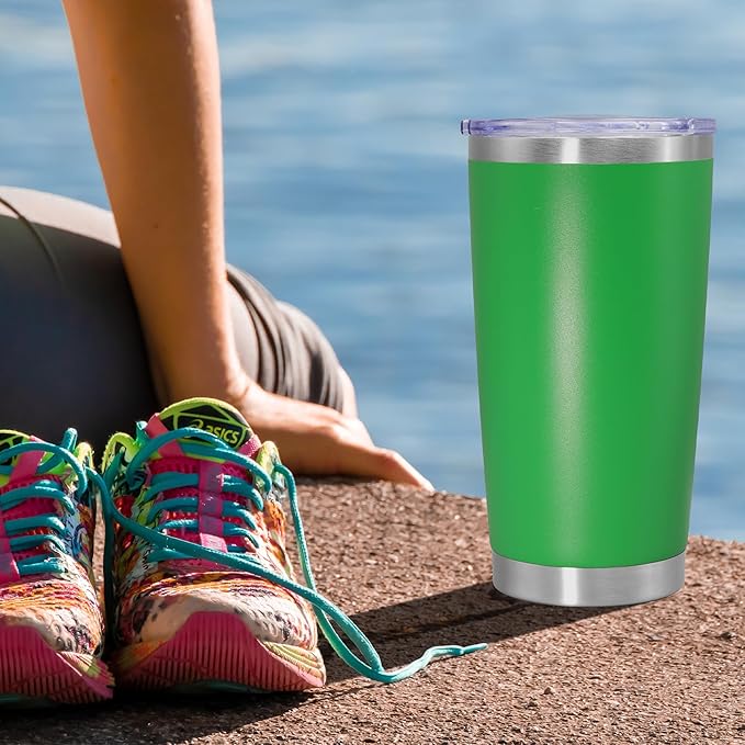 20 oz Tumbler Coffee Tavel Tumblers Bulk with Lid Stainless Steel Double Wall Vacuum Insulated Mug Powder Coated Cups fit Car Cupholder for Hot and Cold - Green, 4Pack