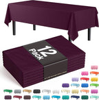 Exquisite 12-Pack Premium Plastic Tablecloth 54in. x 108in. Rectangle Table Cover - Plum