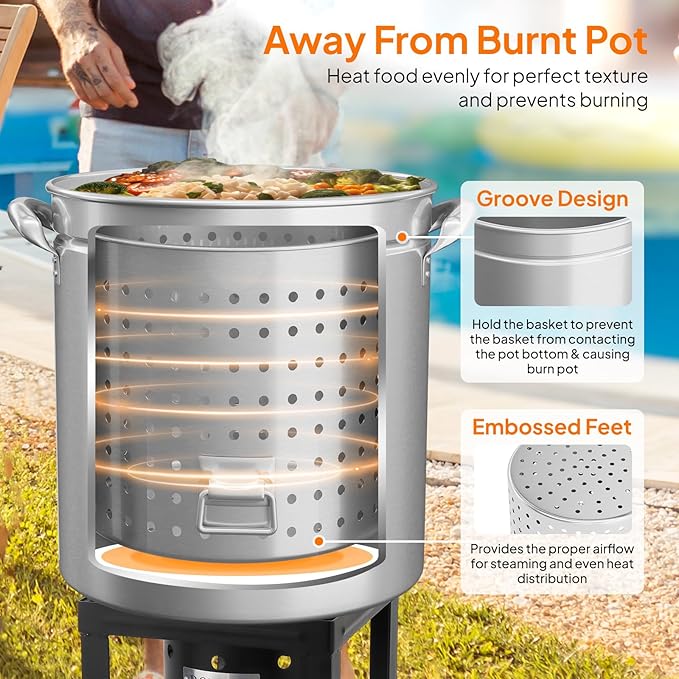 ROVSUN 82-Quart Stainless Steel Turkey Fryer & Seafood Boil Pot with Basket, Lid & Hook, Large Stock Pot for Outdoor Cooking of Turkey, Crawfish, Crab, Lobster & Shrimp