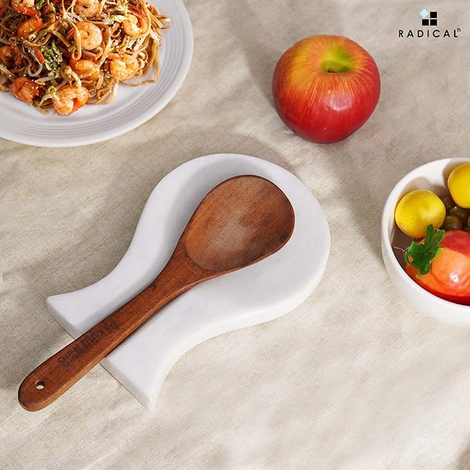 Radicaln Marble Spoon Rest 8" Inches White Handmade Utensil Holder For Kitchen Essentials, Modern Spoon Holder, Kitchen Utensils & Cooking Spoon Rest For Stove Top