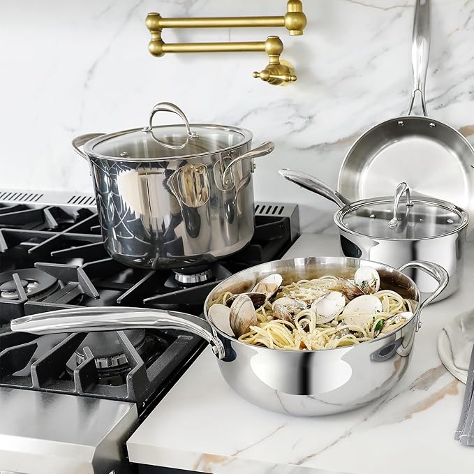 KEAWELL K3 Premium 8-Quart Tri-Ply Stainless Steel Stockpot with Lid, Induction & Oven Safe up to 600°F, Even Heating, Professional Cookware for All Stovetops (8-Qt)