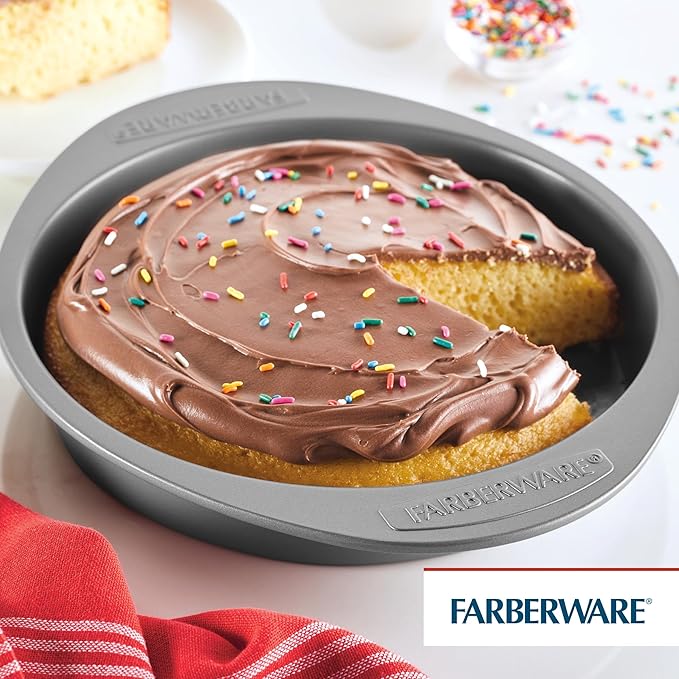 Farberware Nonstick Bakeware Baking Pan / Nonstick Cake Pan, Round - 9 Inch, Gray, 1 Count (Pack of 1)