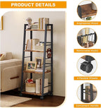 4 Tier Kitchen Storage Cart with Lockable Wheels & 6 Hooks, Mobile Utility Organizer Rolling Cart for Small Spaces, Bar Cart for Kitchen and Living Room, Rustic Brown