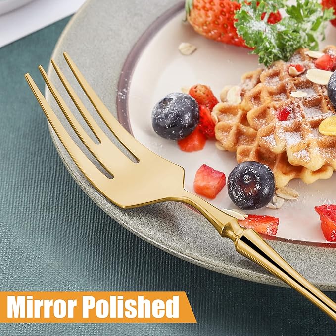 Lemeya 20-Piece Gold Silverware Set for 4,Modern 18/10 Stainless Steel Flatware Set,Unique Rustic Cutlery Utensils Set,Spoon and Fork Set for Home, Restaurant,Wedding,Mirror Polished,Dishwasher Safe