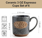 LYEOBOH Espresso Cups, Coffee Cups, Tea Cup - 3 oz Grey Ceramic Set of 6, Mini Coffee Mugs, Demitasse Cups, Espresso Shot, Microwave Dishwasher Safe, Ceramic Mugs, Perfect for Daily Use & Tea Time