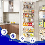 MIAOLI Over the Door Organizer, White 8-Tier Pantry Door Organizer with Adjustable Basket, Hanging Spice Rack Cabinet Door Shelves, Laundry Room Organization and Storage
