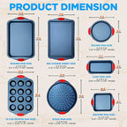 NutriChef 8-Piece Bakeware Set - Nonstick Carbon Steel Baking Pans with Red Silicone Handles, Blue Coating, Durable & Stain-Resistant, Perfect for Baking Cakes, Muffins, Cookies (Blue)