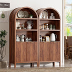 71" Tall Arched Kitchen Pantry,Modern Fluted Wood Storage Cabinet with Doors,Adjustable Shelves,Organizer, Versatile Cupboard for Kitchen,Living Room,Dining Room,Bathroom,Walnut