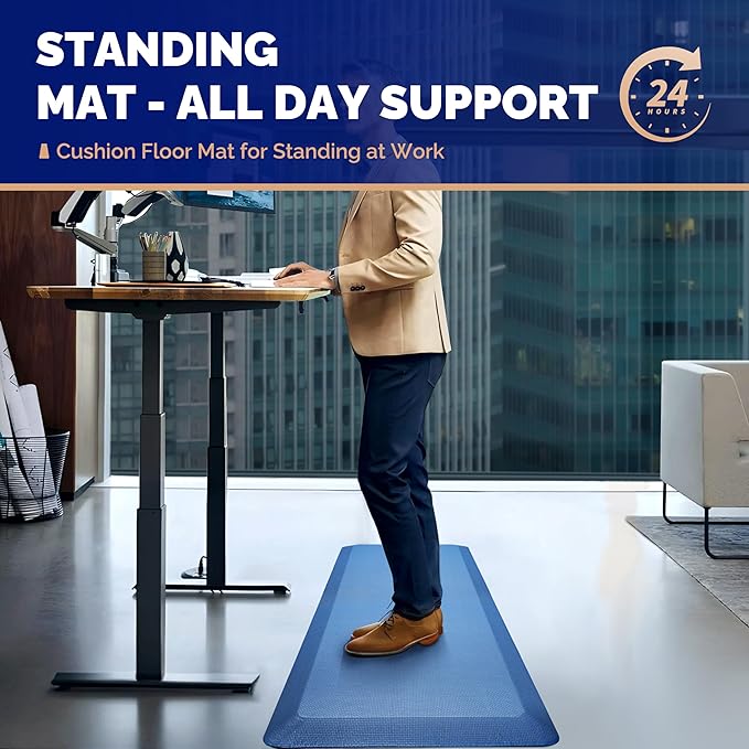 Anti Fatigue Mat Floor Kitchen Mat, FEATOL Standing Desk Mat Foam Cushioned Anti Fatigue Mats Comfort Standing Pad 9/10 Inch Thick (20" x 32", Blue)
