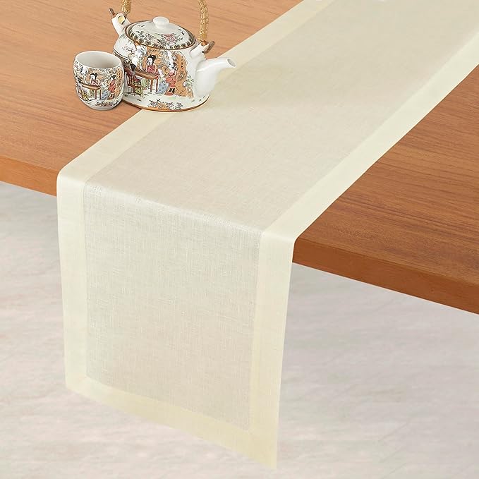 D'Moksha Homes Linen Cream Table Runner 72 Inches Long - 100% Pure Linen 14 x 72 Inch Table Runner for Dining, Summer, Fall and Halloween - Machine Washable