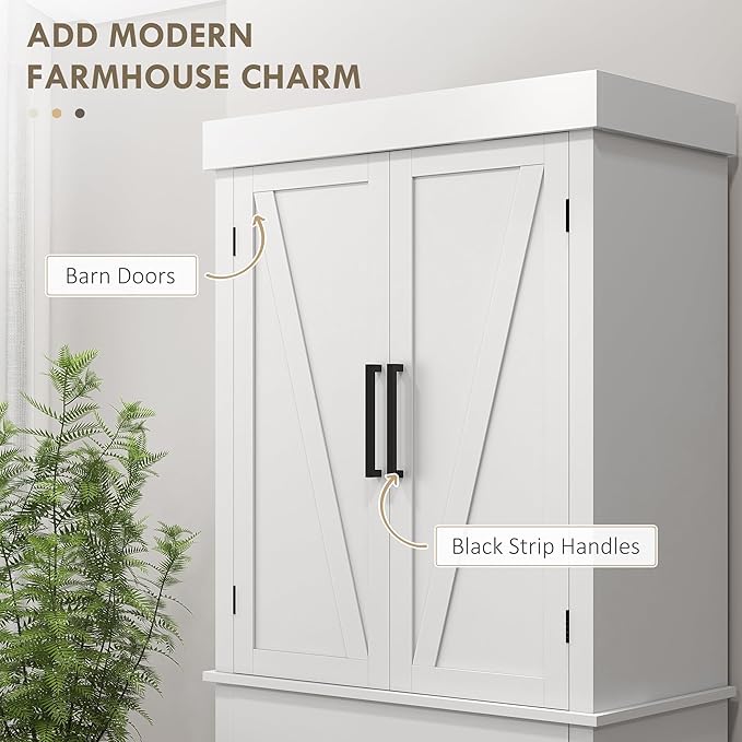 HOMCOM 72" Tall Kitchen Pantry Cabinet with Adjustable Shelves, Farmhouse Storage Cabinet with Barn Doors, Drawer and 5-Tier Shelf, Freestanding Cupboard, White