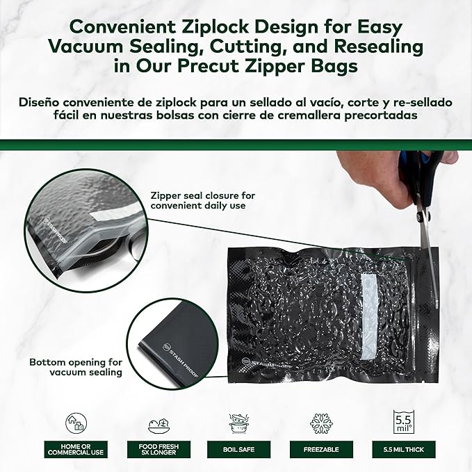 5" x 8" Recloseable Zip Storage Bag (100 Count) 5.5 Mil Durable - BPA Free Commerical Food Grade Reusable Resealable Zipper Vacuum Seal (Black and Black)